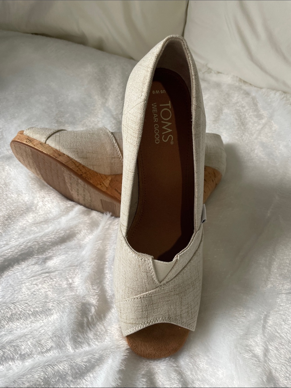 Toms Tan Wedge Sandals with Cork Heel